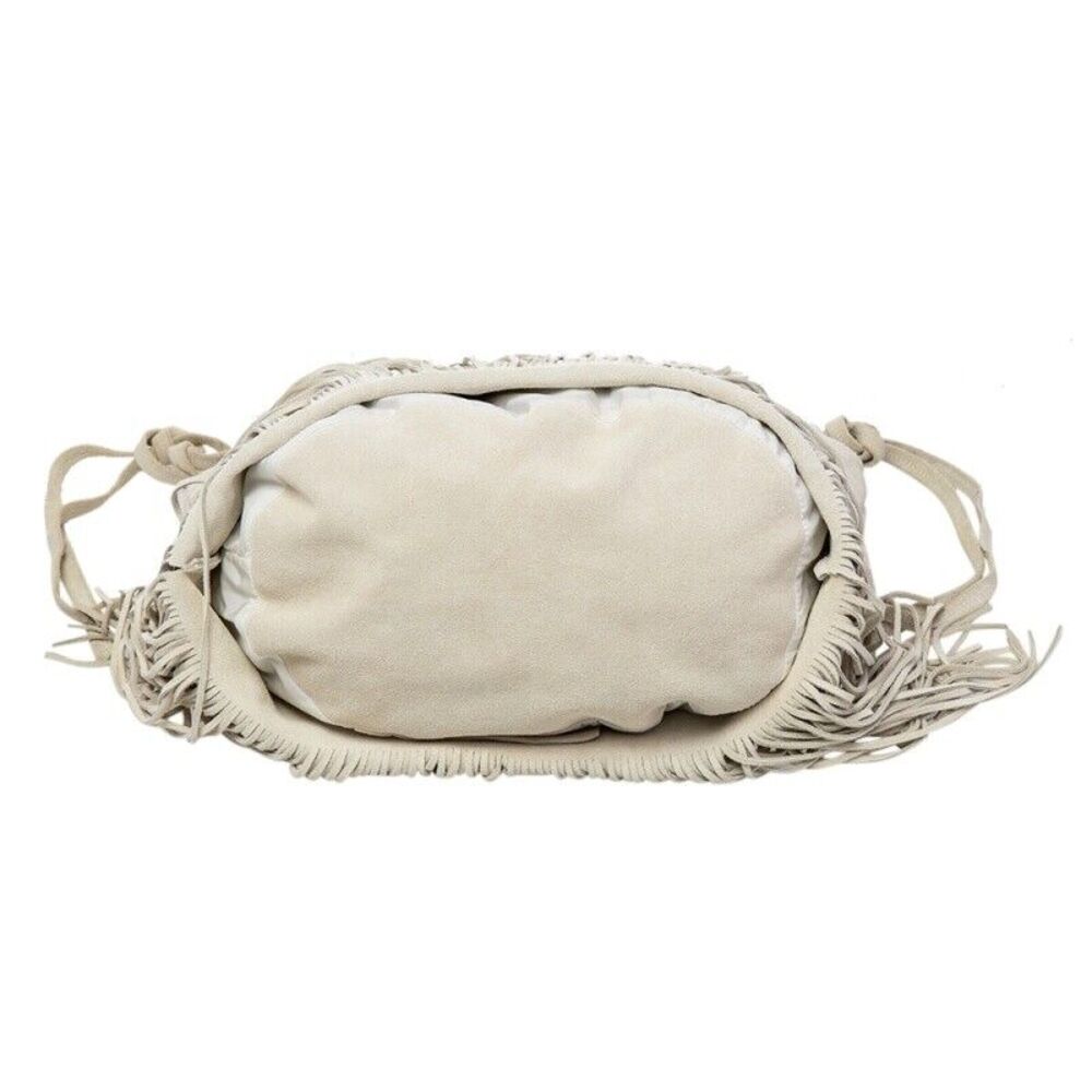 Miu Light Beige Suede Fringe Hobo #129618M28B - Picture 7 of 10